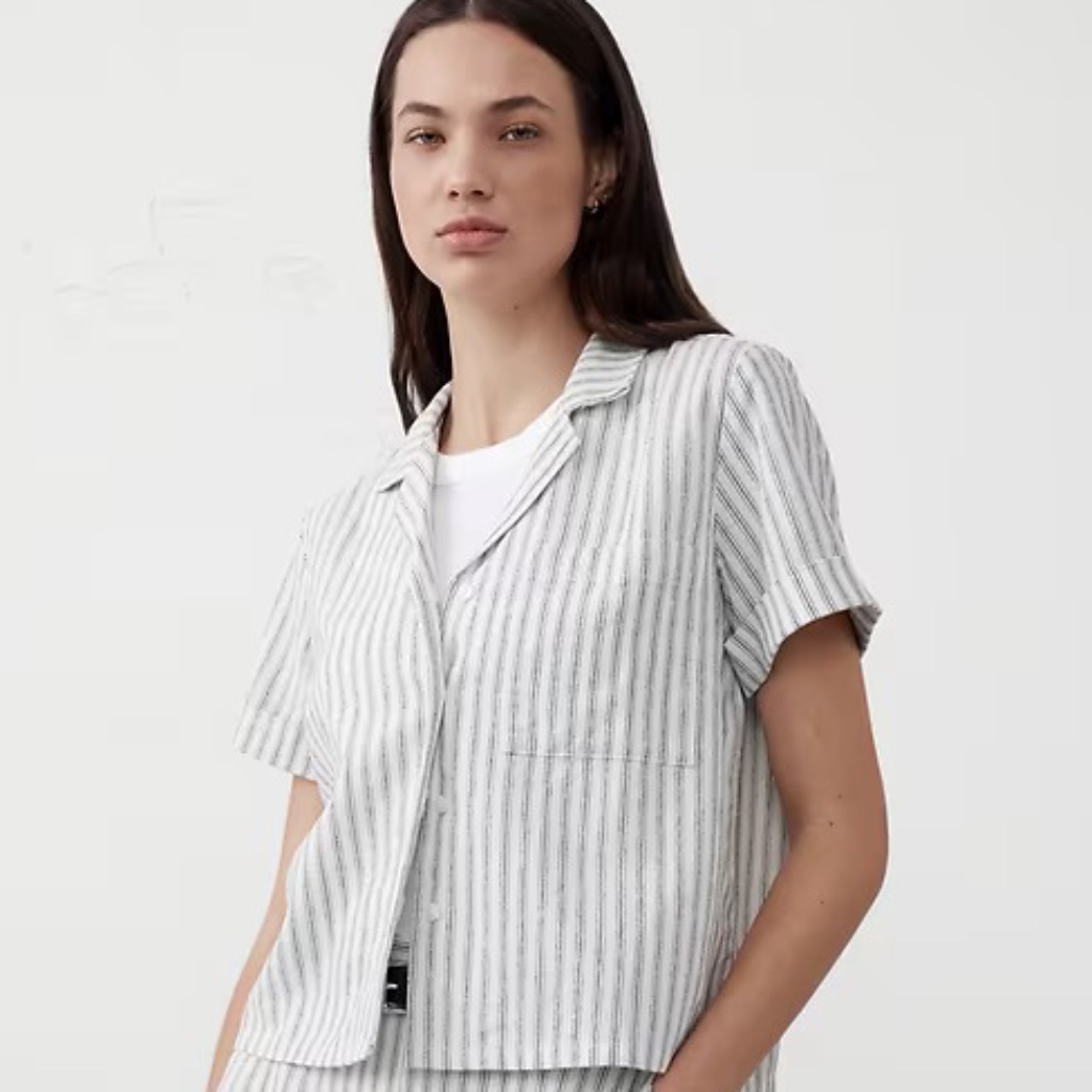 Banana Republic Linen Blend Striped Button-Down Shirt | Nwt | Xl